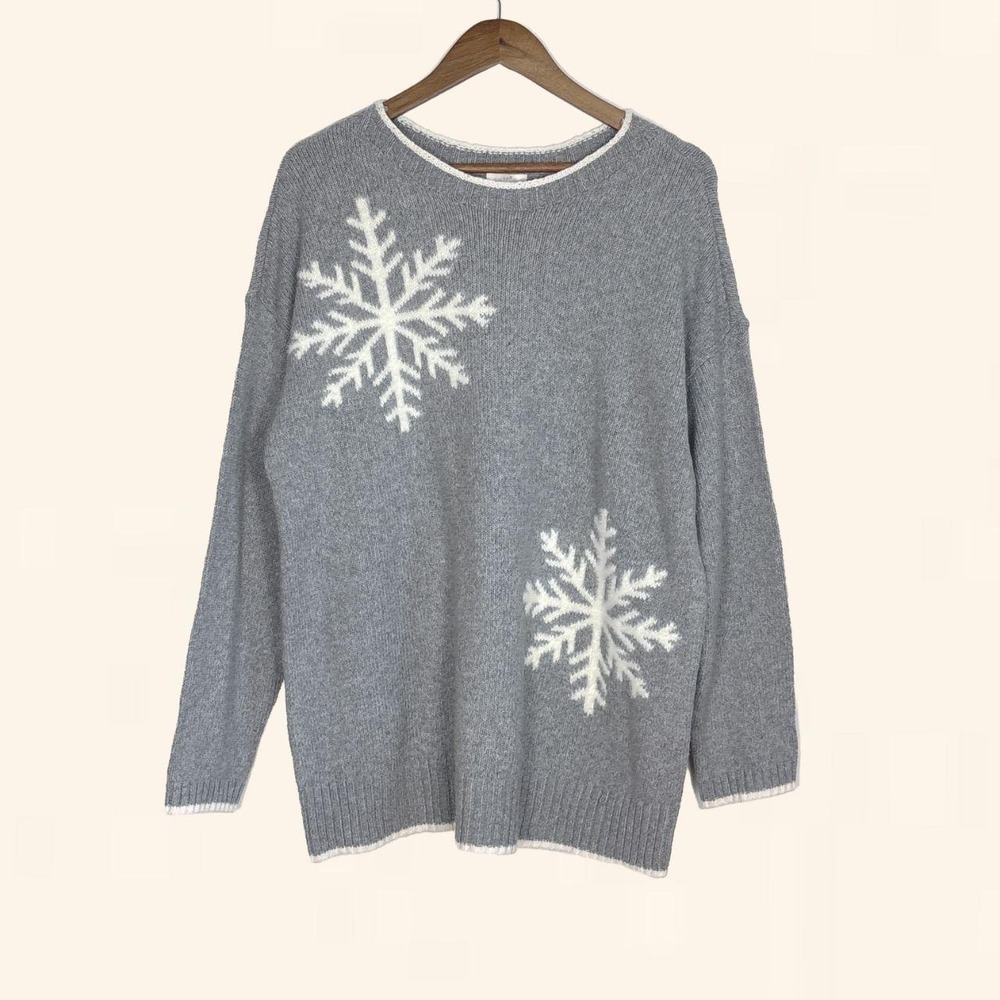 J. Jill Gray Snowflake Knit Sweater Size M